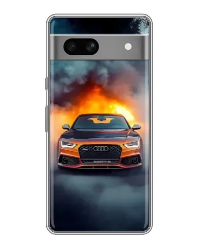 Чехол для Google Pixel 7A с картинкой «Audi в огненном дыму»