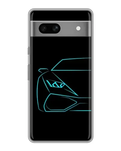 Чехол для Google Pixel 7A с картинкой «Голубой силуэт Lamborghini»