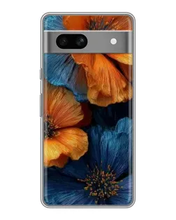 Чехол для Google Pixel 7A с картинкой «Яркая сине-оранжевая флора»