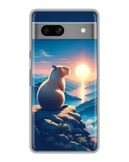 Чохол для Google Pixel 7A з картинкою «Захід сонця з капібарою»