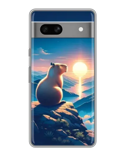 Чохол для Google Pixel 7A з картинкою «Захід сонця з капібарою»