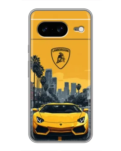Чохол для Google Pixel 8 з картинкою «Жовтий Lamborghini місто»