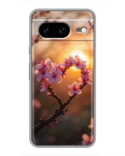 Чохол для Google Pixel 8 з картинкою «Рожевий цвіт  сердечко на тлі заходу»