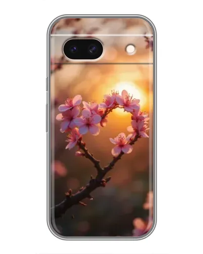 Чехол для Google Pixel 8A с картинкой «Розовый цвет сердце на фоне заката»