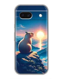 Чехол для Google Pixel 8A с картинкой «Закат солнца с капибарой»