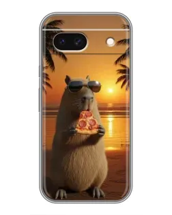 Чехол для Google Pixel 8A с картинкой «Капибара с пиццей»