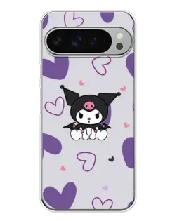Чехол для Google Pixel 9 Pro XL с картинкой «Kuromi и лавандовые сердца»