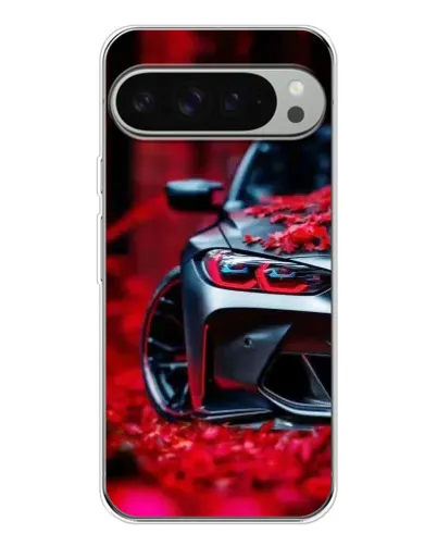 Чехол для Google Pixel 9 Pro XL с картинкой «Спортивная BMW и цветы»