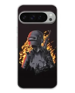 Чехол для Google Pixel 9 Pro XL с картинкой «PUBG — огненный силуэт»