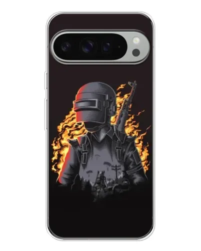 Чехол для Google Pixel 9 Pro XL с картинкой «PUBG — огненный силуэт»