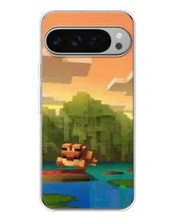 Чехол для Google Pixel 9 Pro XL с картинкой «Майнкрафт закат солнца»
