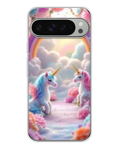 Чехол для Google Pixel 9 Pro XL с картинкой «Радуга и единороги»