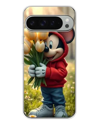 Чехол для Google Pixel 9 Pro XL с картинкой «Микки с тюльпанами»