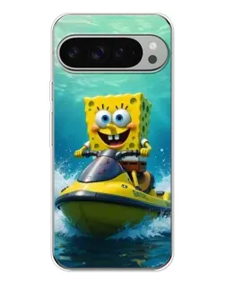Чехол для Google Pixel 9 Pro XL с картинкой «Спанч Боб на гидроцикле»