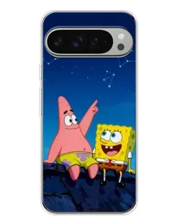 Чехол для Google Pixel 9 Pro XL с картинкой «Губка Боб и Патрик ночью»