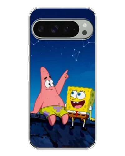 Чехол для Google Pixel 9 Pro XL с картинкой «Губка Боб и Патрик ночью»