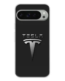 Чехол для Google Pixel 9 Pro XL с картинкой «Стальной логотип Tesla»