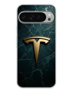 Чехол для Google Pixel 9 Pro XL с картинкой «Мраморная Tesla Gold»