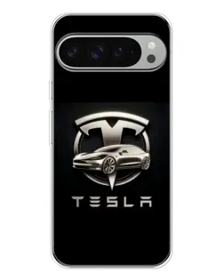 Чехол для Google Pixel 9 Pro XL с картинкой «Tesla — серебристое авто»