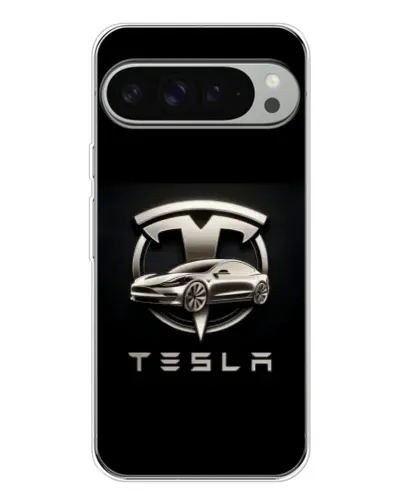 Чехол для Google Pixel 9 Pro XL с картинкой «Tesla — серебристое авто»