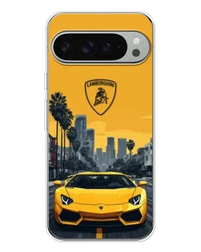 Чехол для Google Pixel 9 Pro XL с картинкой «Желтый Lamborghini город»