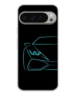Чехол для Google Pixel 9 Pro XL с картинкой «Голубой силуэт Lamborghini»