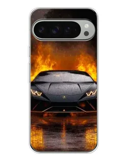 Чехол для Google Pixel 9 Pro XL с картинкой «Lamborghini в огне»