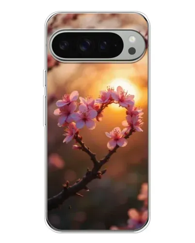 Чехол для Google Pixel 9 Pro XL с картинкой «Розовый цвет сердце на фоне заката»