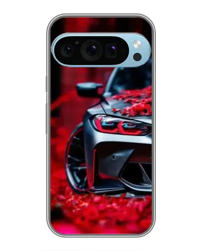 Чехол для Google Pixel 9 Pro с картинкой «Спортивная BMW и цветы»