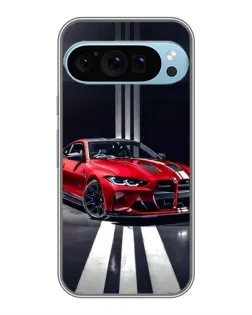 Чехол для Google Pixel 9 Pro с картинкой «Красная BMW на дороге»