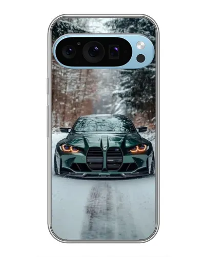 Чехол для Google Pixel 9 Pro с картинкой «BMW в зимнем лесу»