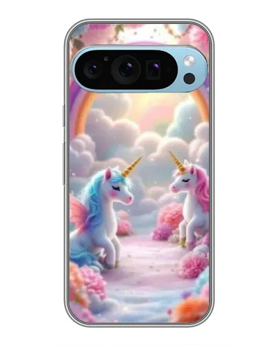 Чехол для Google Pixel 9 Pro с картинкой «Радуга и единороги»
