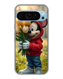Чехол для Google Pixel 9 Pro с картинкой «Микки с тюльпанами»