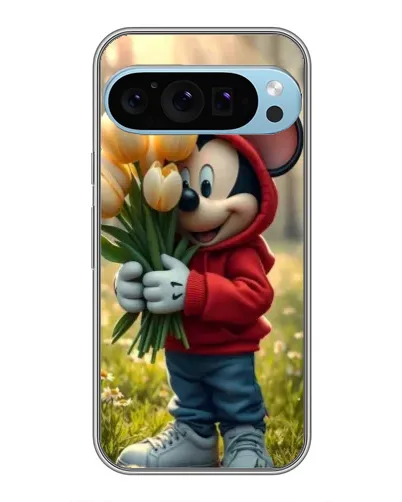 Чехол для Google Pixel 9 Pro с картинкой «Микки с тюльпанами»