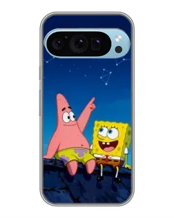 Чехол для Google Pixel 9 Pro с картинкой «Губка Боб и Патрик ночью»