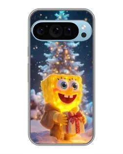 Чехол для Google Pixel 9 Pro с картинкой «Рождественский Спанч Боб»