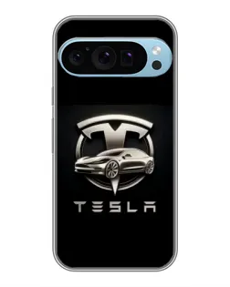 Чехол для Google Pixel 9 Pro с картинкой «Tesla — серебристое авто»