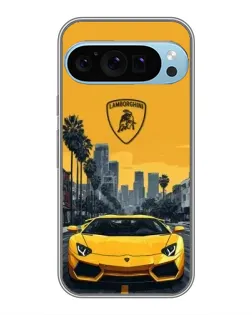 Чехол для Google Pixel 9 Pro с картинкой «Желтый Lamborghini город»