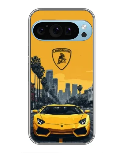 Чехол для Google Pixel 9 Pro с картинкой «Желтый Lamborghini город»