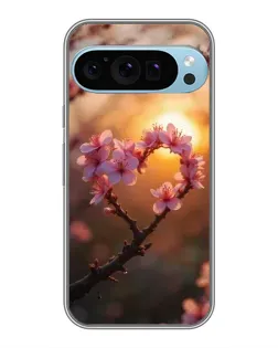 Чехол для Google Pixel 9 Pro с картинкой «Розовый цвет сердце на фоне заката»