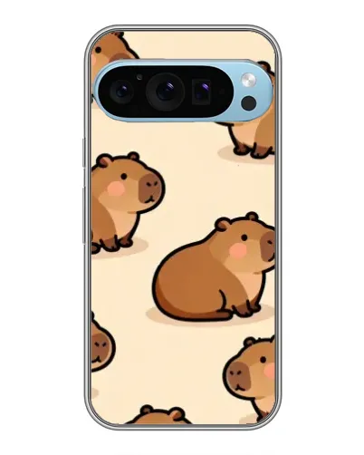 Чехол для Google Pixel 9 Pro с картинкой «Паттерн милых капибар»