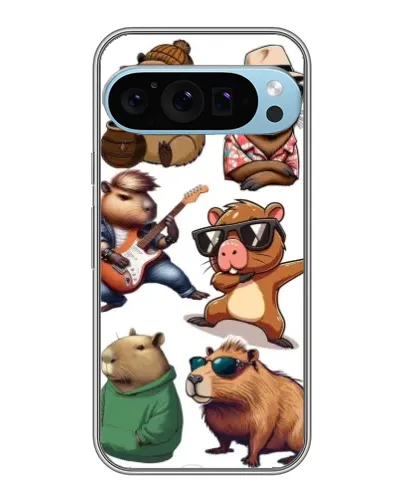 Чехол для Google Pixel 9 Pro с картинкой «Крутые капибары музыканты»