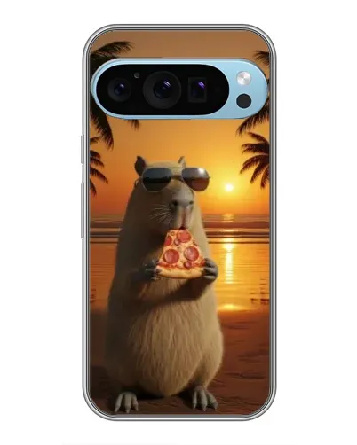 Чехол для Google Pixel 9 Pro с картинкой «Капибара с пиццей»