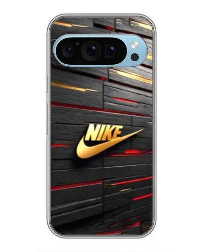 Чехол для Google Pixel 9 с картинкой «Золотой Nike на металле»