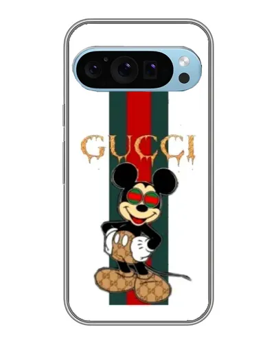 Чехол для Google Pixel 9 с картинкой «Микки Маус Gucci — полосы»