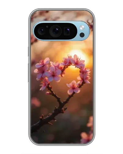 Чохол для Google Pixel 9 з картинкою «Рожевий цвіт  сердечко на тлі заходу»