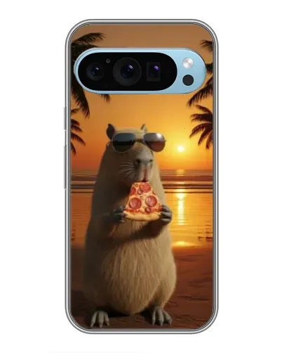 Чехол для Google Pixel 9 с картинкой «Капибара с пиццей»