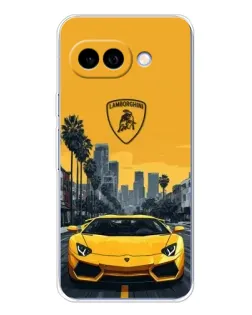 Чохол для Google Pixel 9A з картинкою «Жовтий Lamborghini місто»
