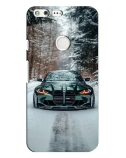 Чехол для Google Pixel XL с картинкой «BMW в зимнем лесу»