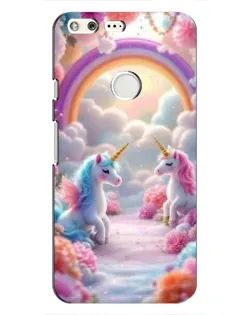 Чехол для Google Pixel с картинкой «Радуга и единороги»